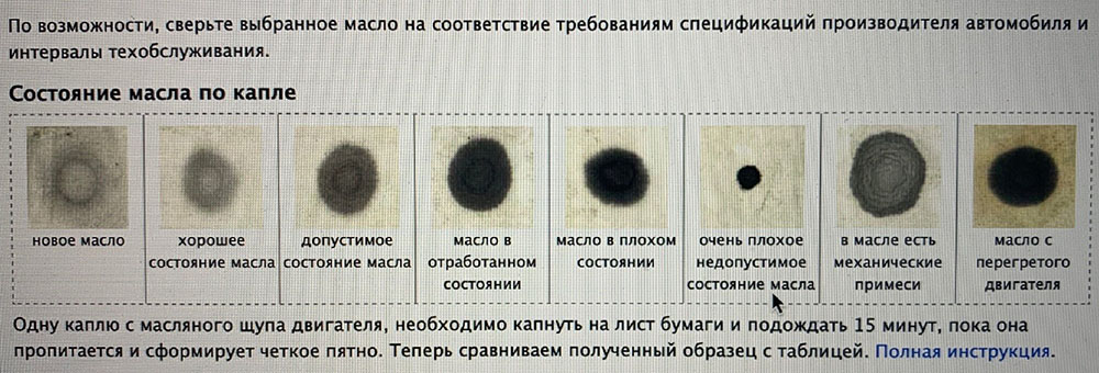 Состояние моторного масла